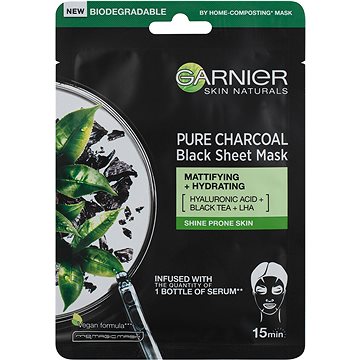 Obrázok GARNIER Skin Naturals Pure Charcoal Black Tissue Mask s extraktem z černého čaje 28 g (3600542097239)