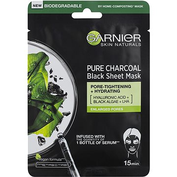 Obrázok GARNIER Skin Naturals Pure Charcoal Black Tissue Mask s extraktem z mořských řas 28 g (3600542097253)