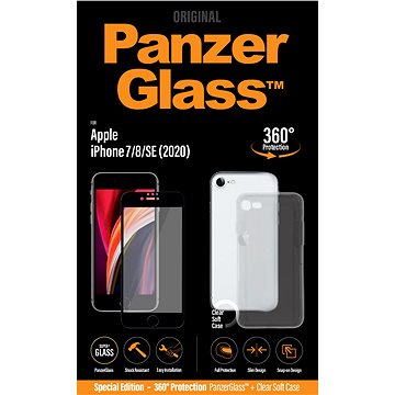 Obrázok PanzerGlass Edge-to-Edge na Apple iPhone 6/6s/7/8/SE (2020) + kryt na mobil Clear Case (B2679) čierne