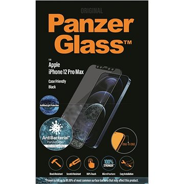 Obrázok PanzerGlass Edge-to-Edge Antibacterial s Anti-BlueLight vrstvou na Apple iPhone 12 Pro Max (2724) čierne