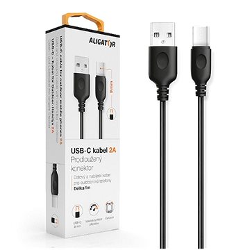 Obrázok Datový kabel , USB-C, 2A, 1m, prodloužený konektor 7mm, černý DKAC82BK