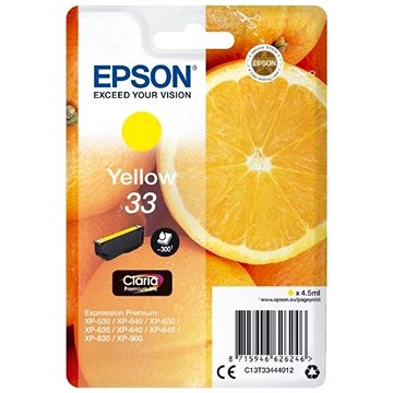 Obrázok Epson originál ink C13T33444012, T33, yellow, 4,5ml, Epson Expression Home a Premium XP-530,630,635,830