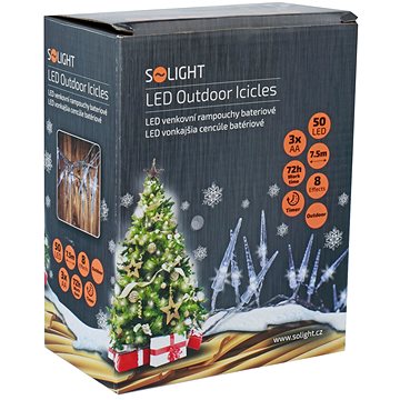 Obrázok Solight LED vonkajšie cencúle, 50LED, časovač, 8 funkcií, IP44, 3xAA batérie (1V47)