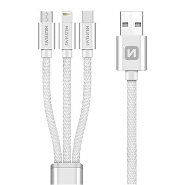 Obrázok Swissten Datový Kabel Textile 3In1 Mfi 1,2 M, stříbrný, 72501102