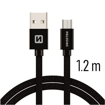 Obrázok Micro USB Kábel Swissten opletený, Quick charge, 3A, 1.2m - čierny  