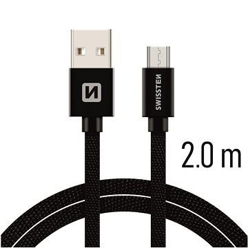 Obrázok Micro USB Kábel Swissten opletený, Quick charge, 3A, 2m - čierny  