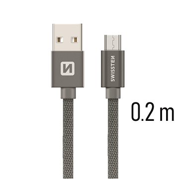 Obrázok Micro USB Kábel Swissten opletený 0.2m - sivý