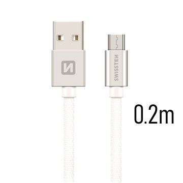 Obrázok Napájací kábel - USB / MicroUSB / strieborný SWISSTEN (0,2m)