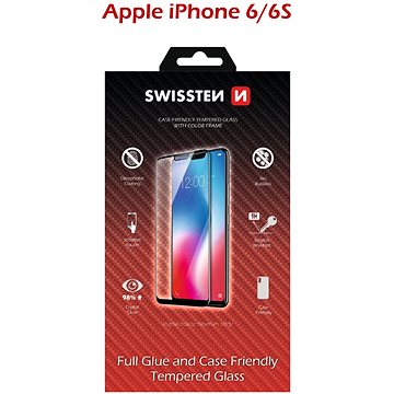 Obrázok Swissten SKLO FULL GLUE, COLOR FRAME, CASE FRIENDLY APPLE IPHONE 6/6S ČERNÉ, 54501706