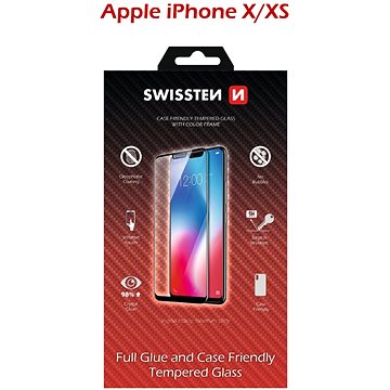 Obrázok Swissten SKLO FULL GLUE, COLOR FRAME, CASE FRIENDLY APPLE IPHONE X/XS ČERNÉ, 54501703