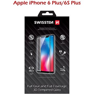 Obrázok Swissten 64701706 Apple iPhone 6 Plus / 6S Plus ochranné tvrdené sklo 3D zaoblené, čierne