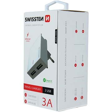 Obrázok SWISSTEN SIETOVY ADAPTER SMART IC 2X USB 3A POWER BIELY