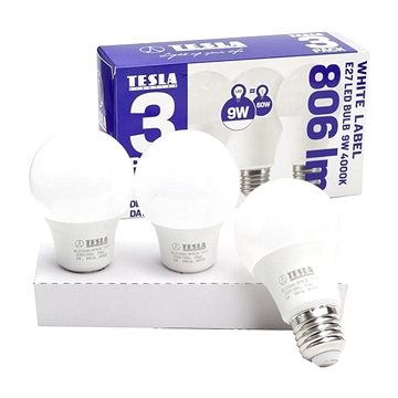 Obrázok Tesla klasik, E27, 9W, denní bílá, 3ks (BL271040-3PACK)