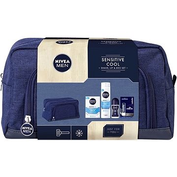 Obrázok Nivea Men Sensitive Cooling pre mužov balzam po holení 100 ml + gél na holenie 200 ml + antipespirant roll-on Cool Kick 50 ml + balzam na pery Labello Active For Men 4,8 g + kozmetická taška