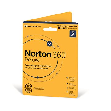 Obrázok Norton 360 Deluxe 50GB CZ, 1 uživatel, 5 zařízení, 12 měsíců (karta) (21409796)