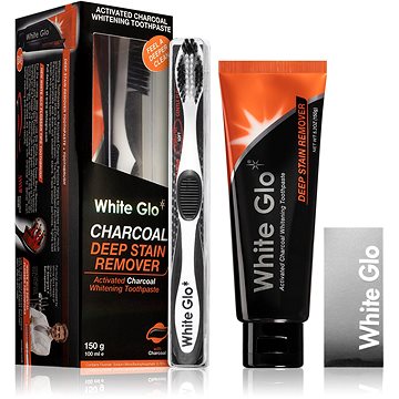 Obrázok WHITE GLO Deep Stain Remover Charcoal 100 ml + kefka a medzizubné kefky (9319871001070)