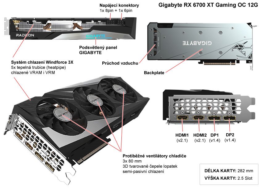 Popis grafické karty Gigabyte RX 6700 XT Gaming OC 12G