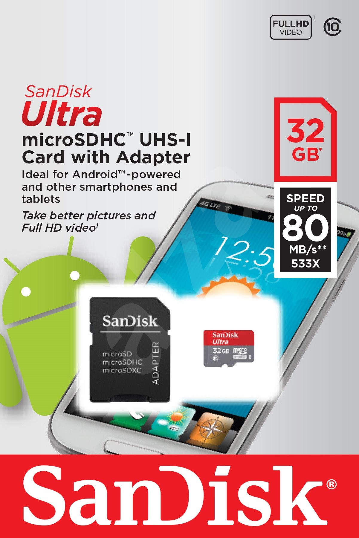 sandisk micro sdhc 32gb class 10 ultra android uhs-i + adapter sd