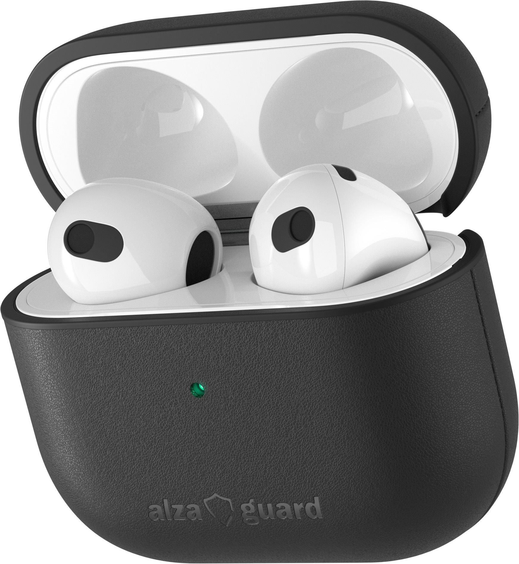 AlzaGuard Genuine Leather Case AirPods 2021 fülhallgatóhoz, fekete