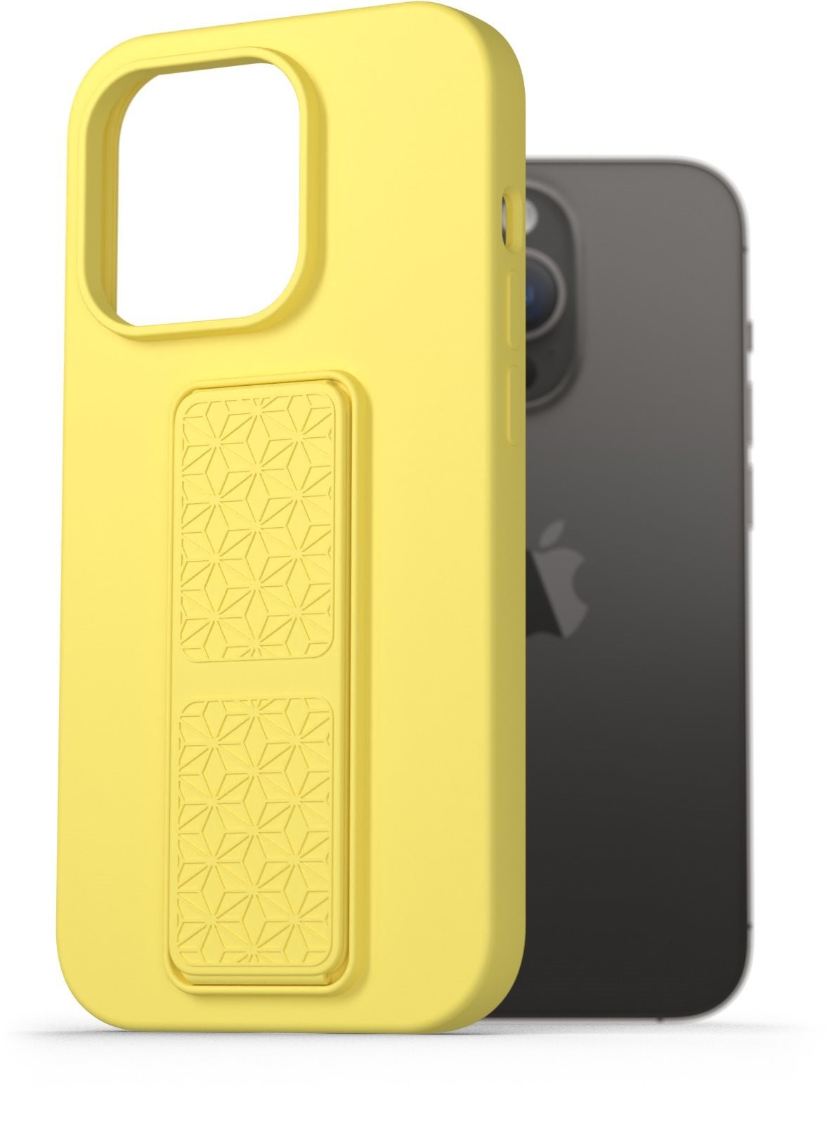 AlzaGuard Liquid Silicone Case with Stand az iPhone 14 Pro készülékhez - sárga