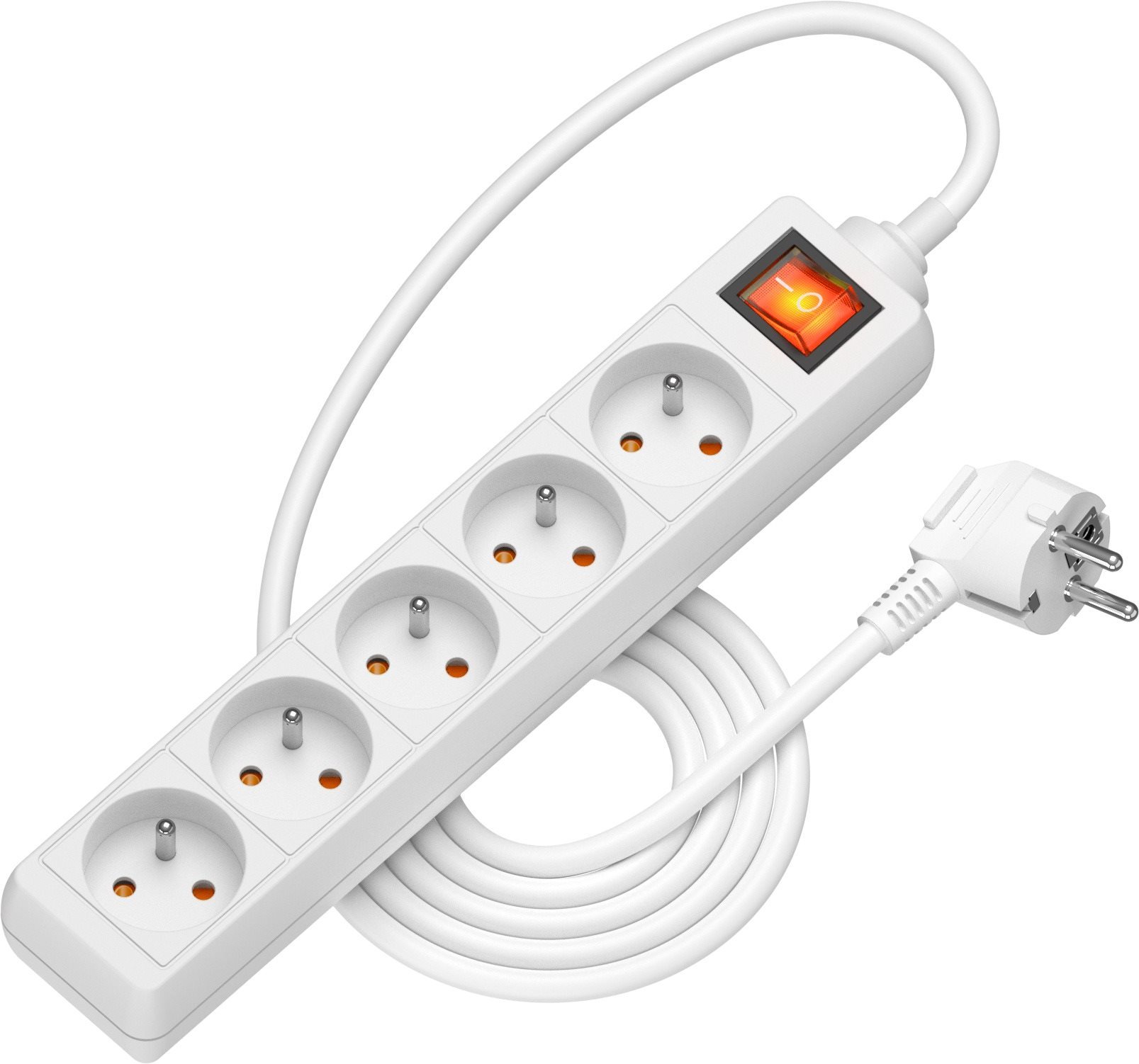 AlzaPower Hosszabbító kábel, 230 V, 5 aljzat, 2 m, kapcsolóval, fehér