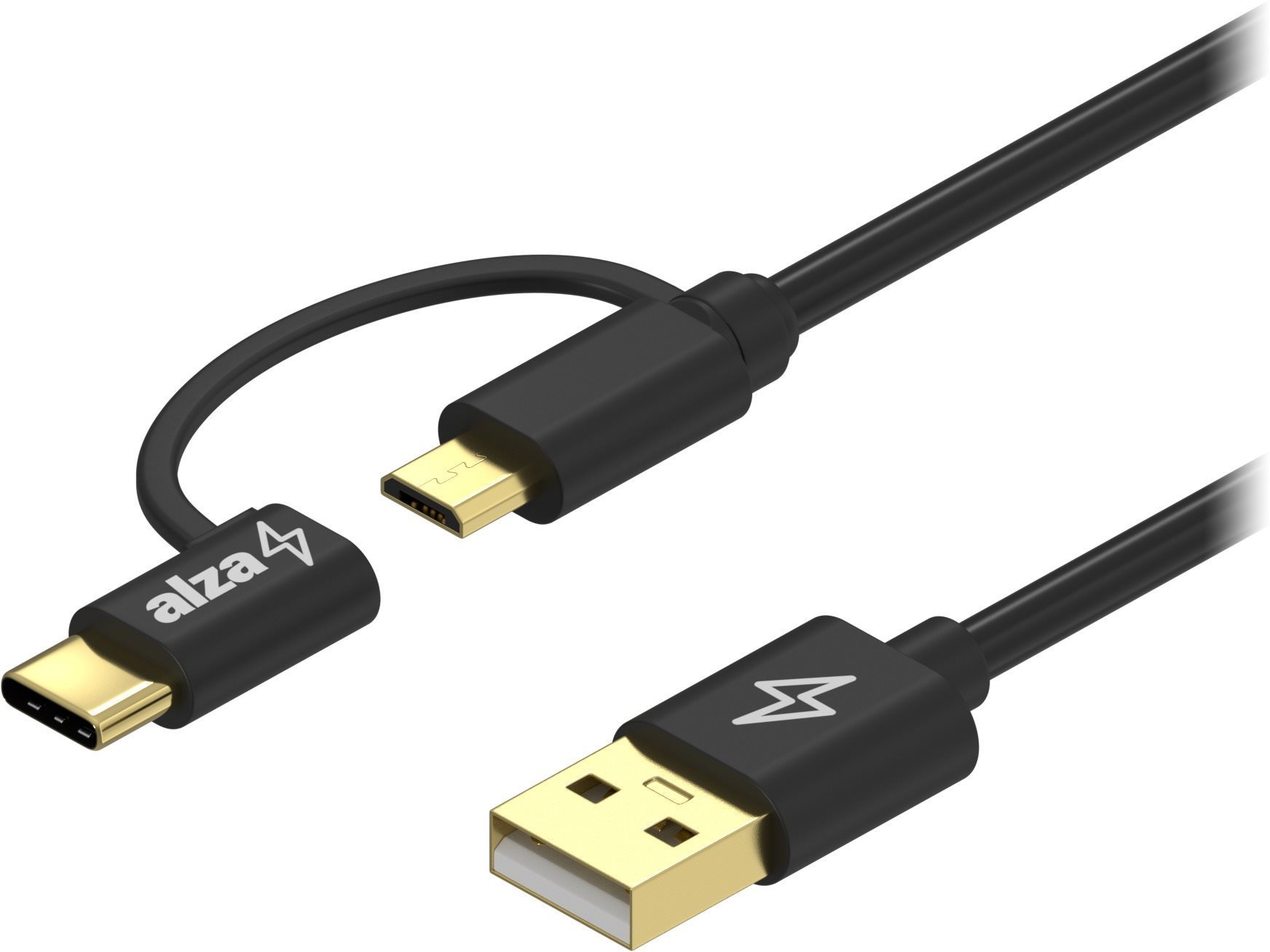 AlzaPower Core 2in1 Micro USB + USB-C - 1m, fekete