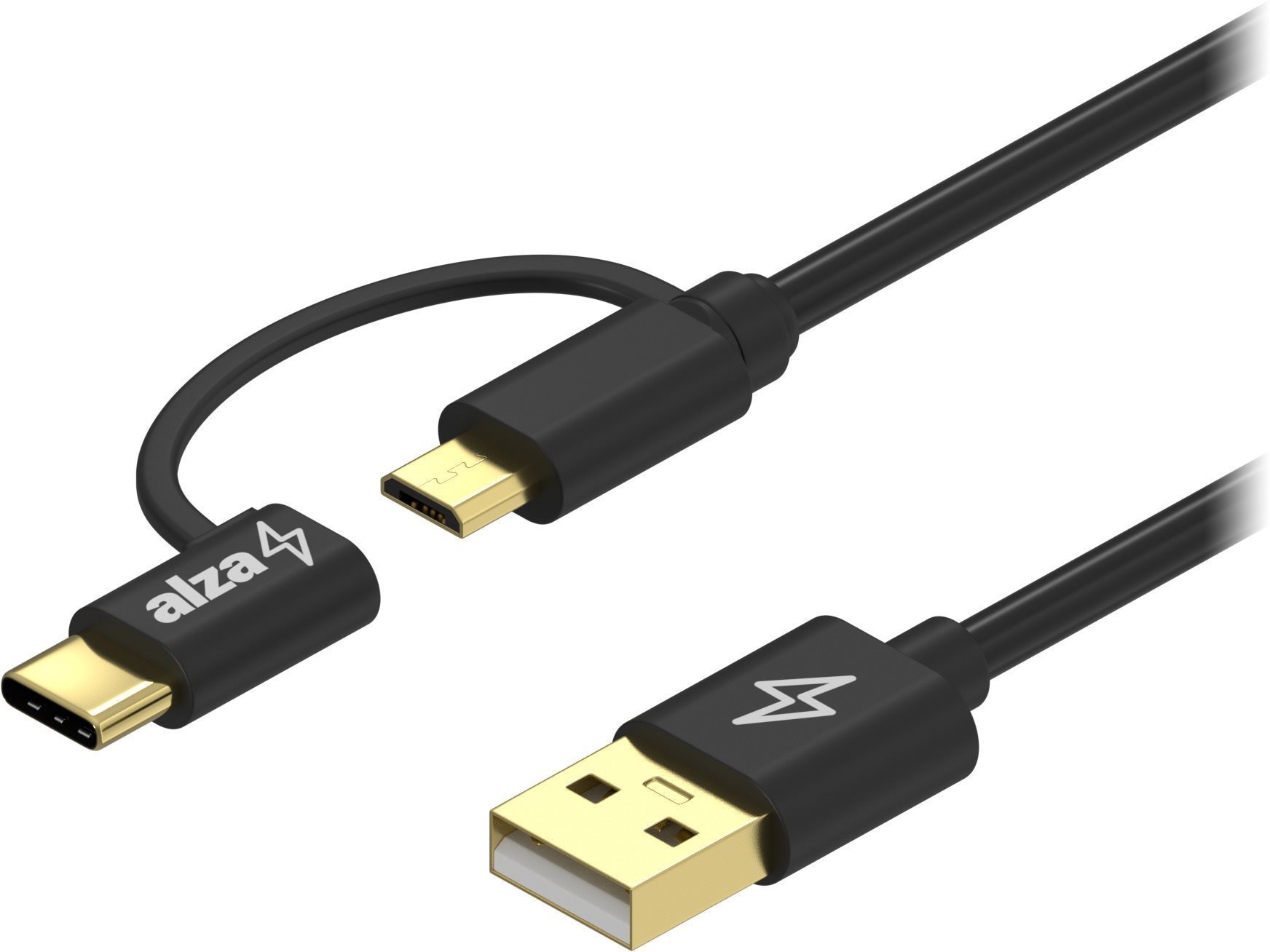 AlzaPower Core 2in1 Micro USB + USB-C - 2m, fekete
