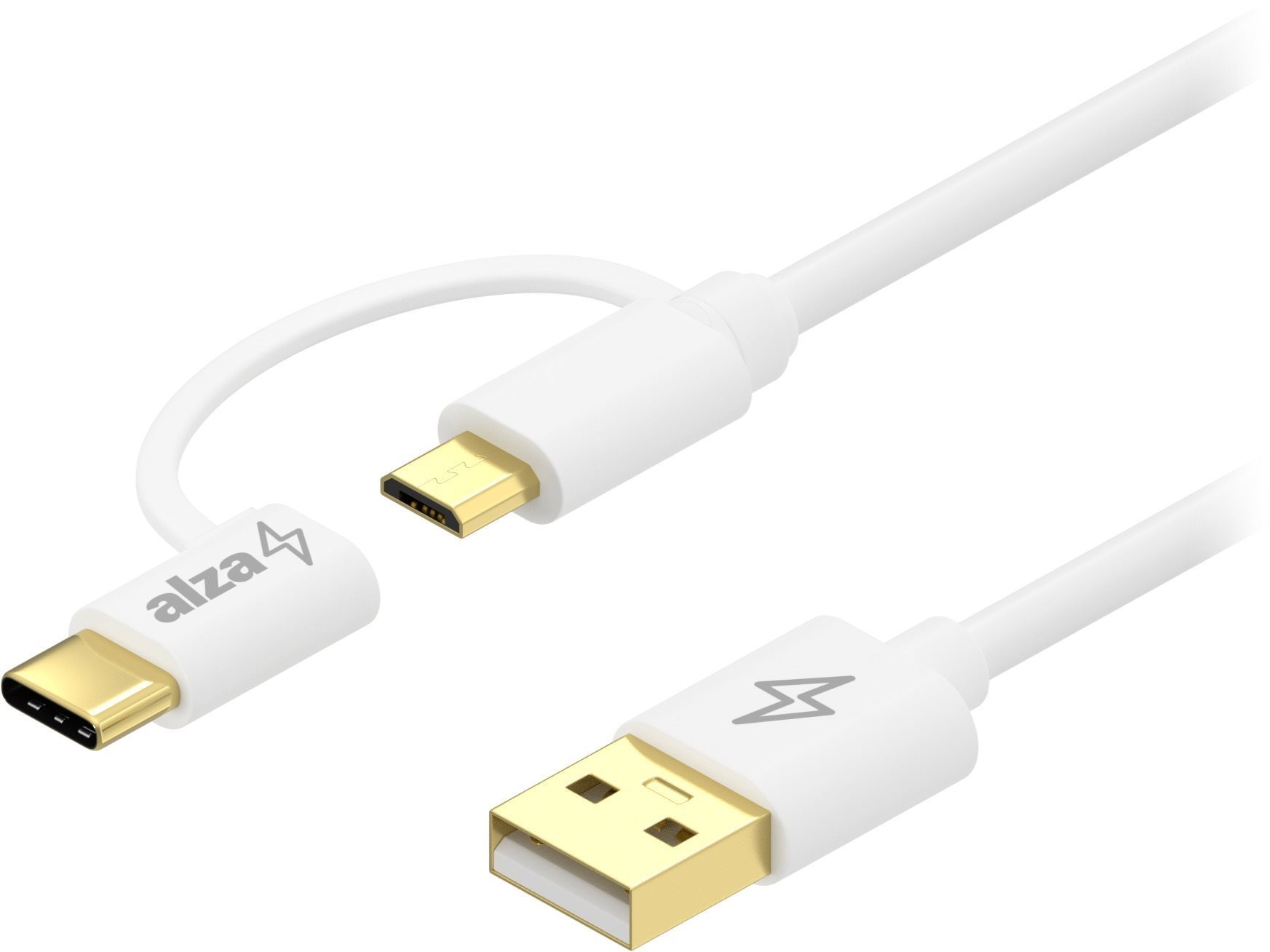 AlzaPower Core 2in1 Micro USB + USB-C - 0,5m, fehér
