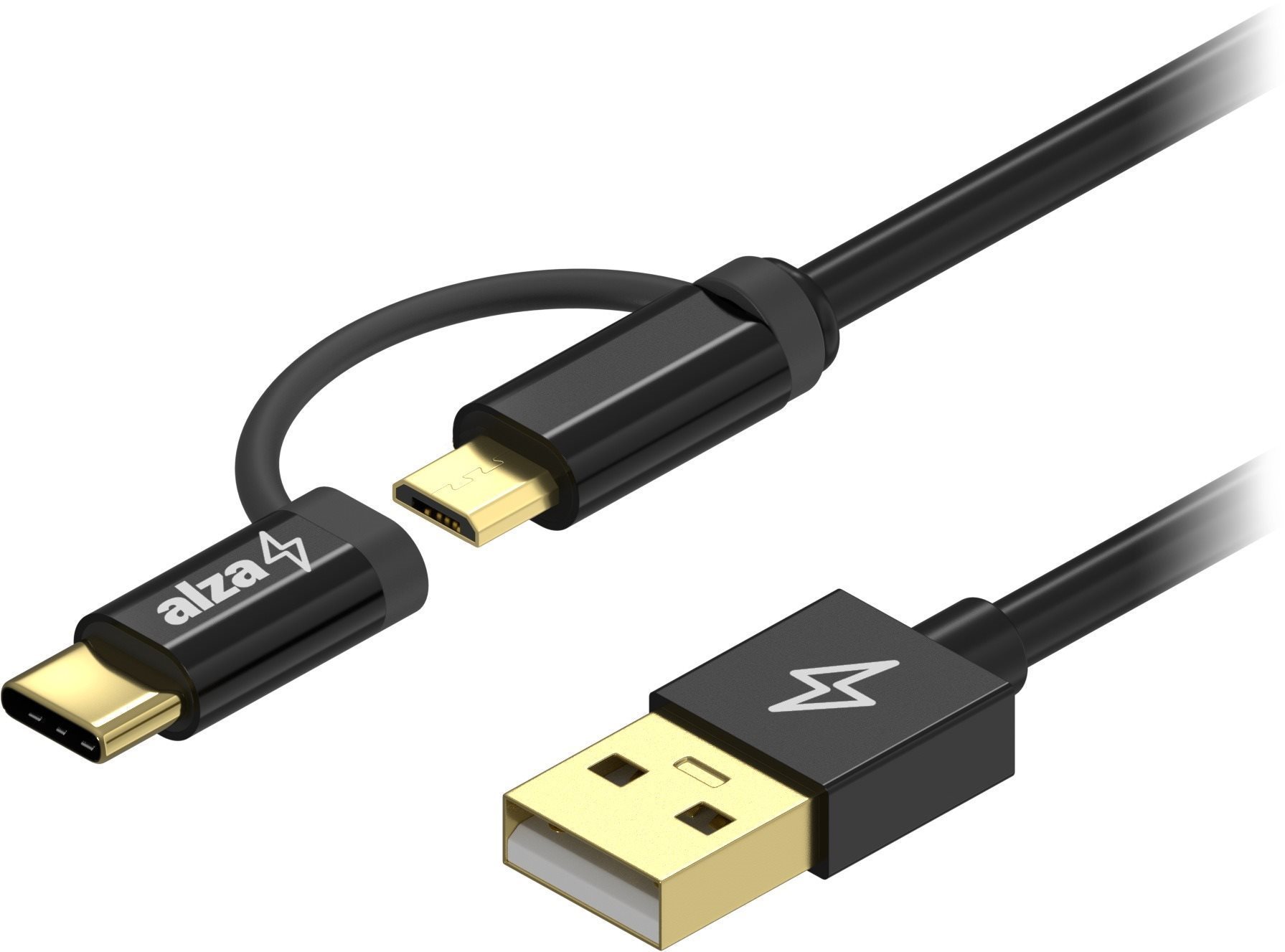 AlzaPower AluCore 2in1 Micro USB + USB-C - 0,5m fekete