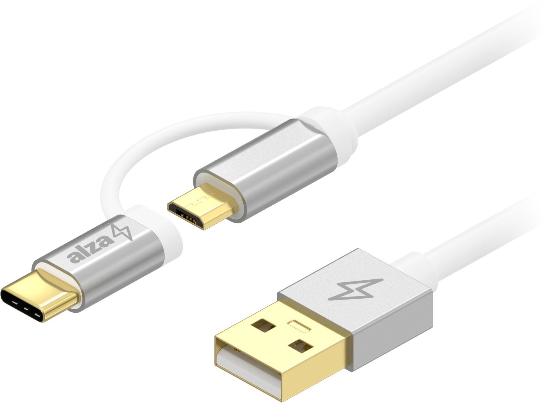 AlzaPower AluCore 2in1 Micro USB + USB-C - 0,5m, ezüst