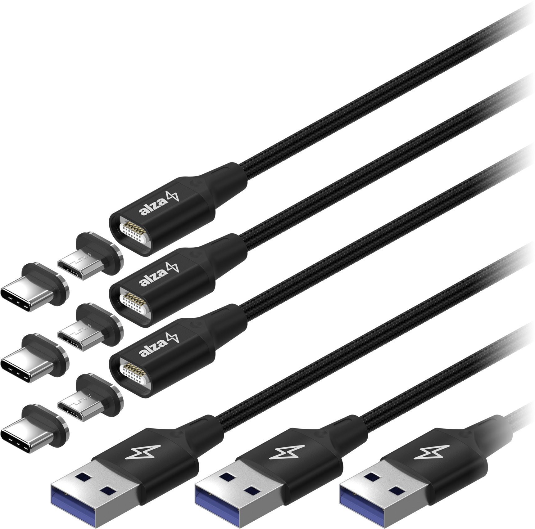 AlzaPower MagCore 2in1 USB-C + Micro USB - 5A, Multipack 3db, 1m fekete
