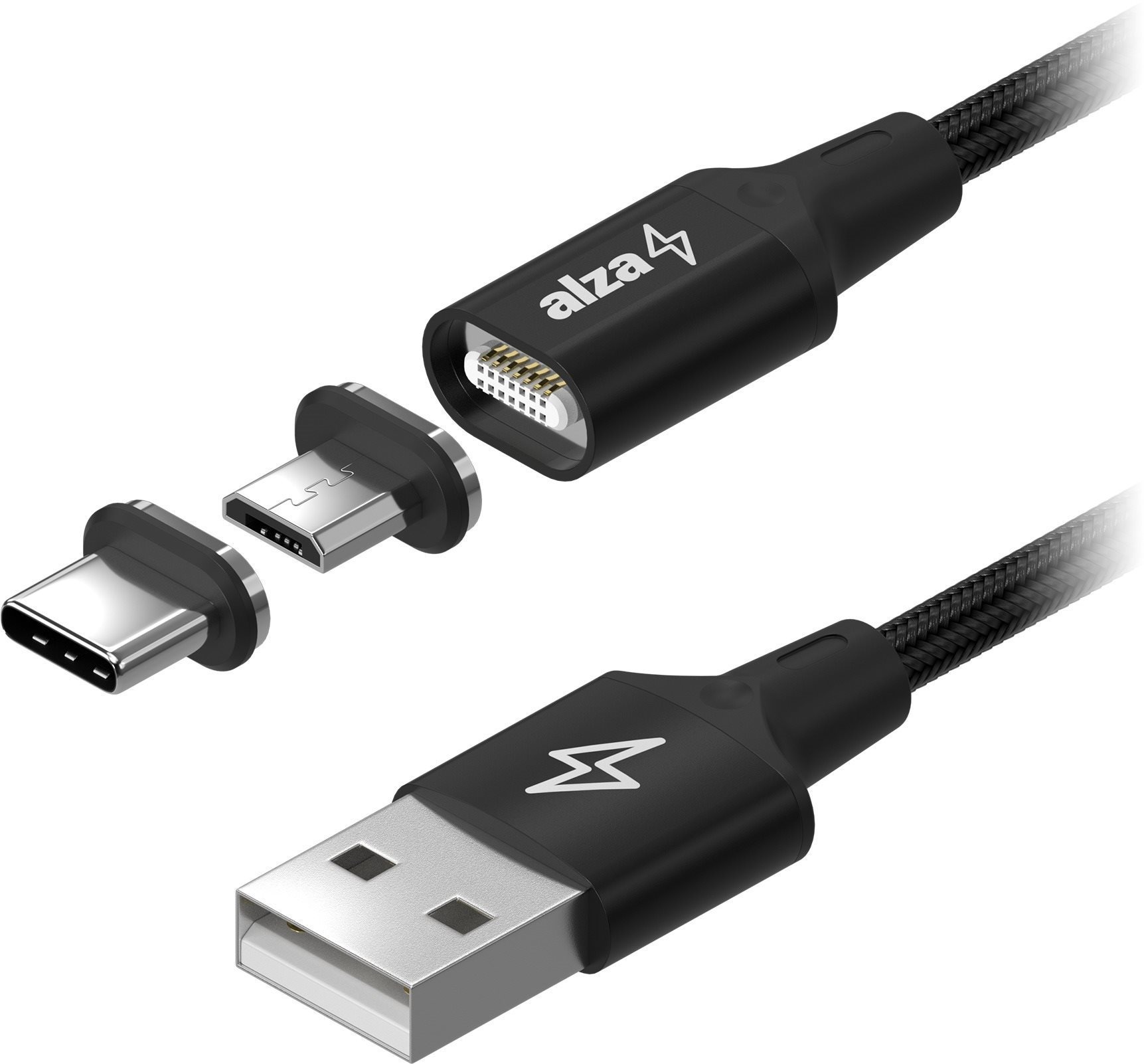 AlzaPower MagCore 2in1 USB-C + Micro USB - 3A, 2m, fekete