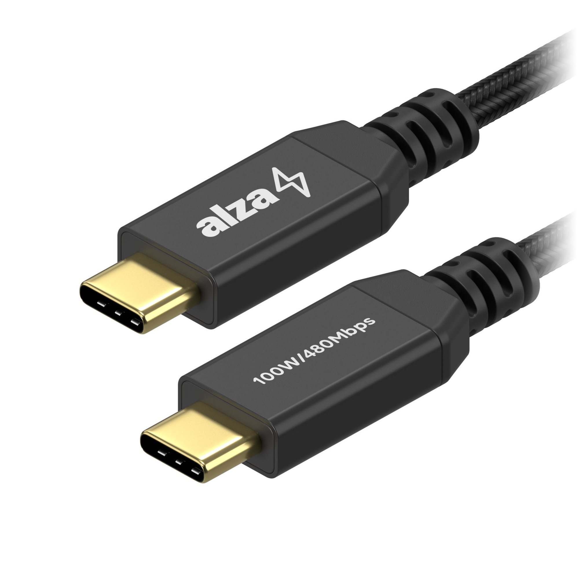 AlzaPower AluCore USB-C to USB-C 2.0, 5A, 100W, 0,15m, fekete