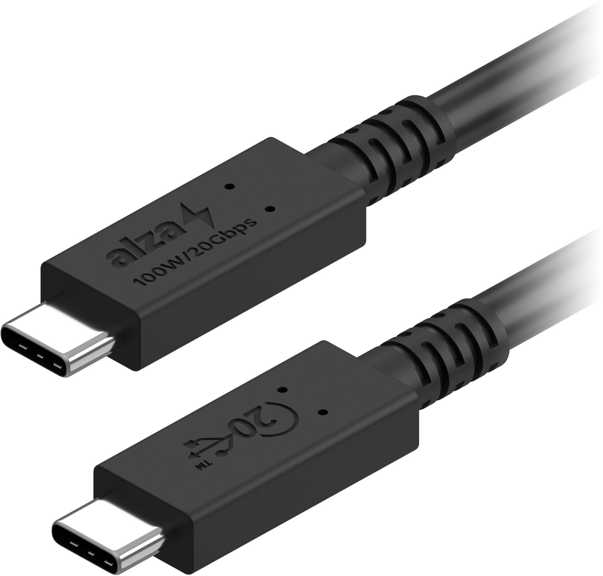 AlzaPower Core USB-C to USB-C USB4, 5 A, 100W, 0,5m, fekete