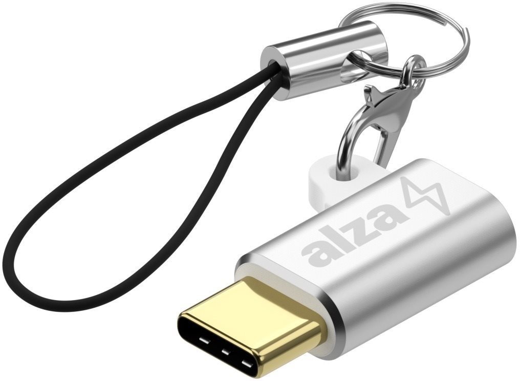 AlzaPower Keychain USB-C (M)-ről Micro USB (F)-re ezüst