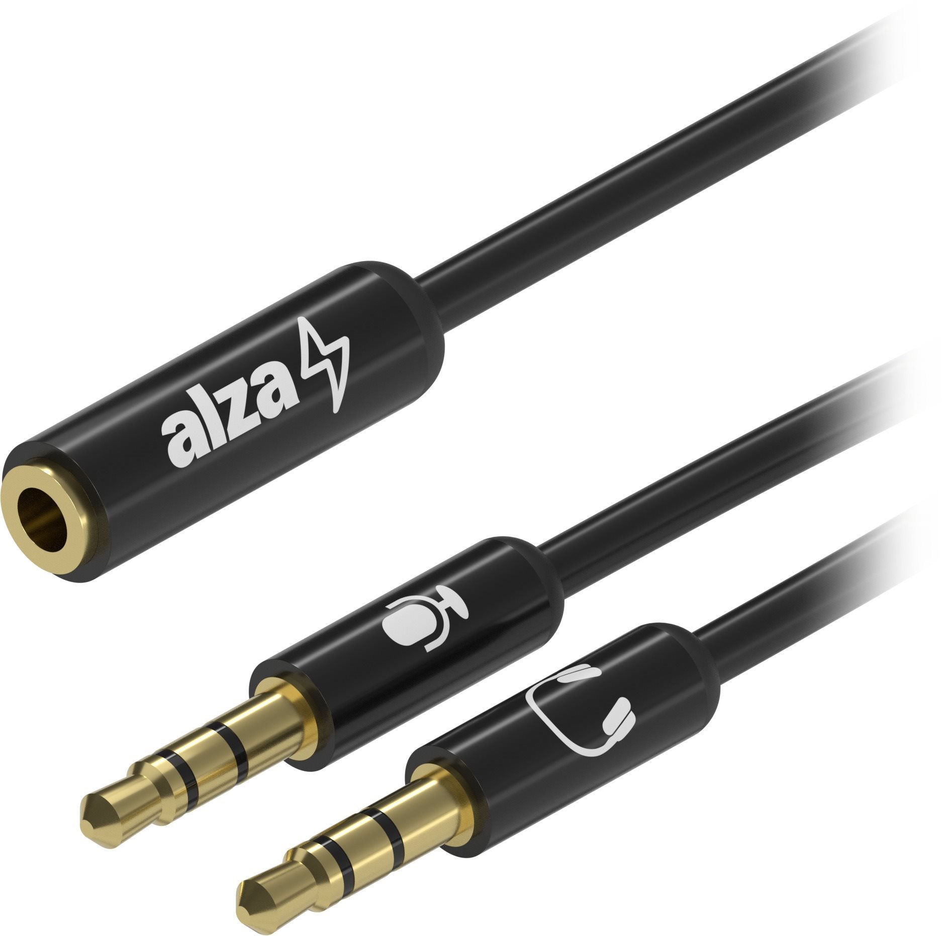 AlzaPower 3.5mm Jack 4P-TRRS (F) to 2x 3.5mm Jack (M) 0,15 m adapter fekete