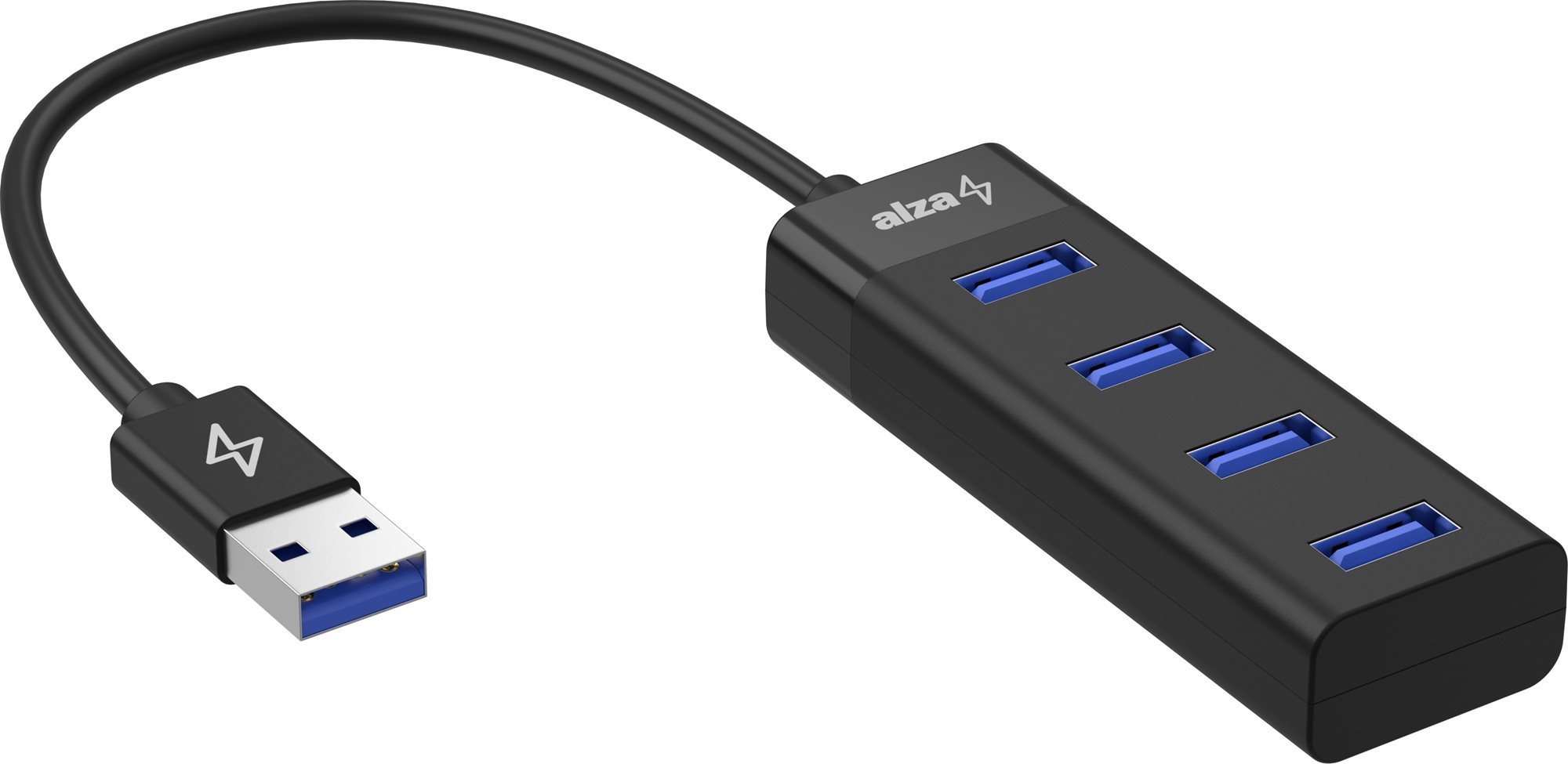 AlzaPower Core USB-A (M) - 4× USB-A (F) fekete