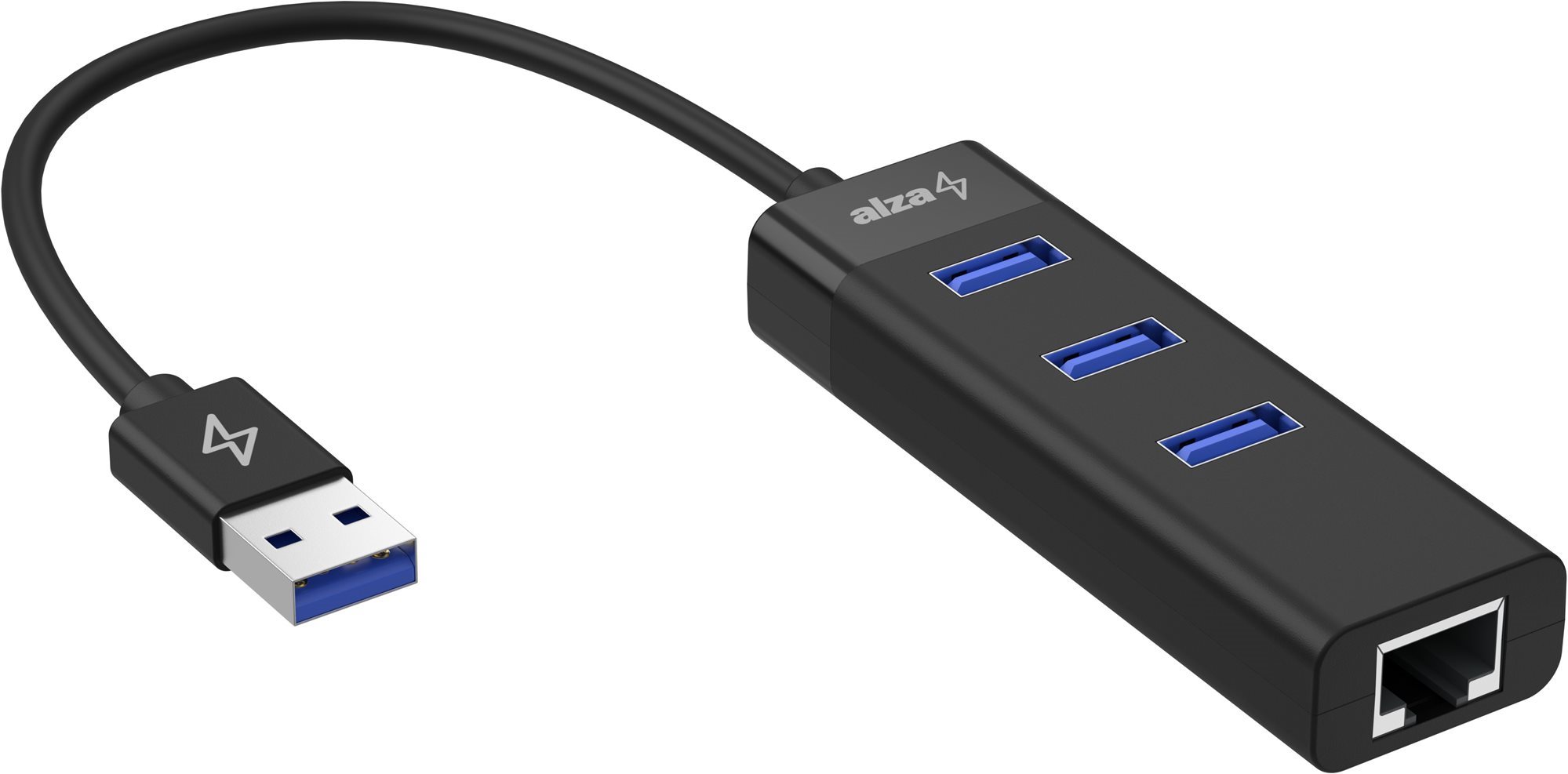 AlzaPower Core USB-A (M) - 3× USB-A (F) LAN-nal fekete