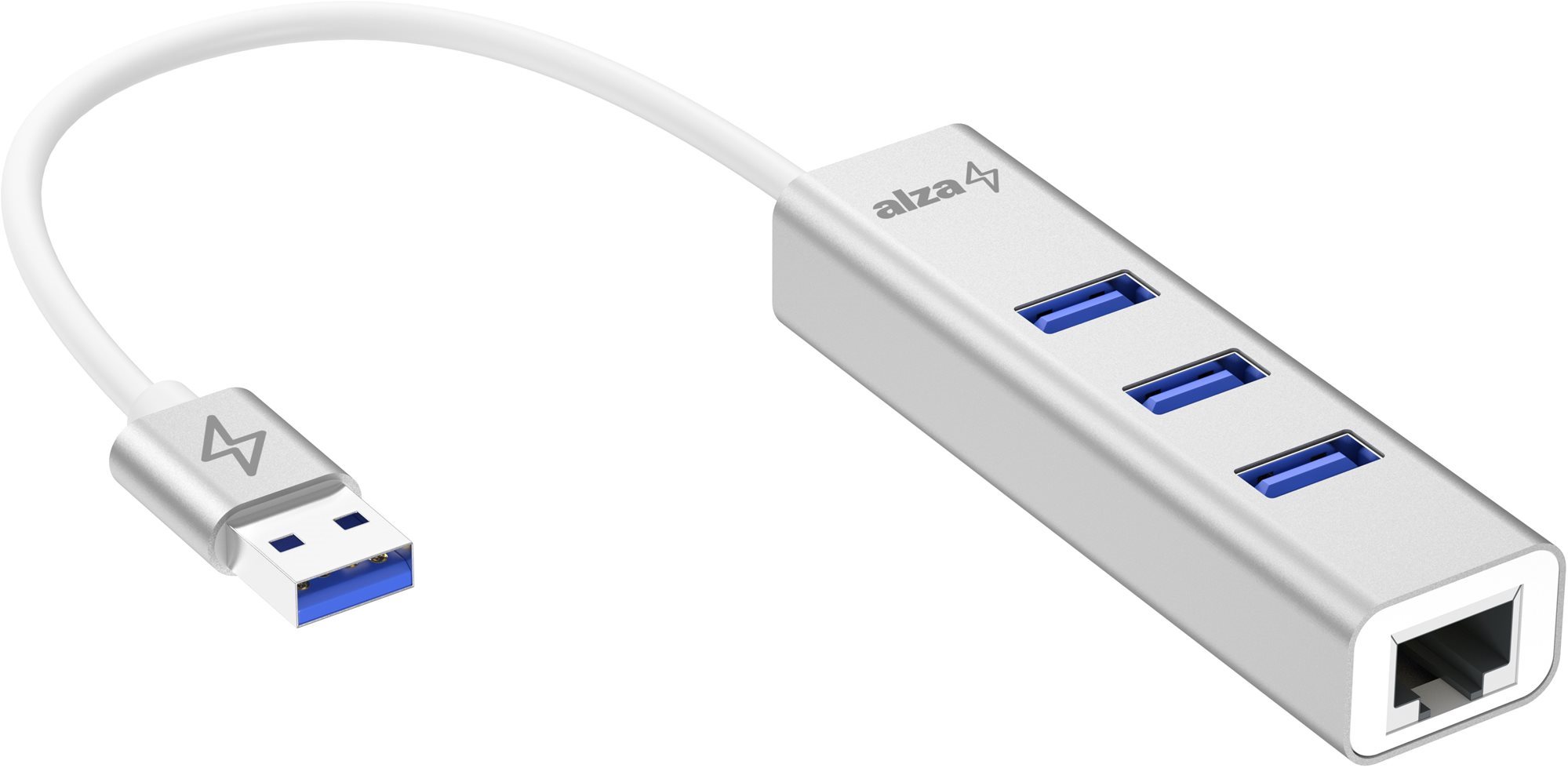 AlzaPower AluCore USB-A (M) - 3× USB-A (F) LAN-nal ezüst
