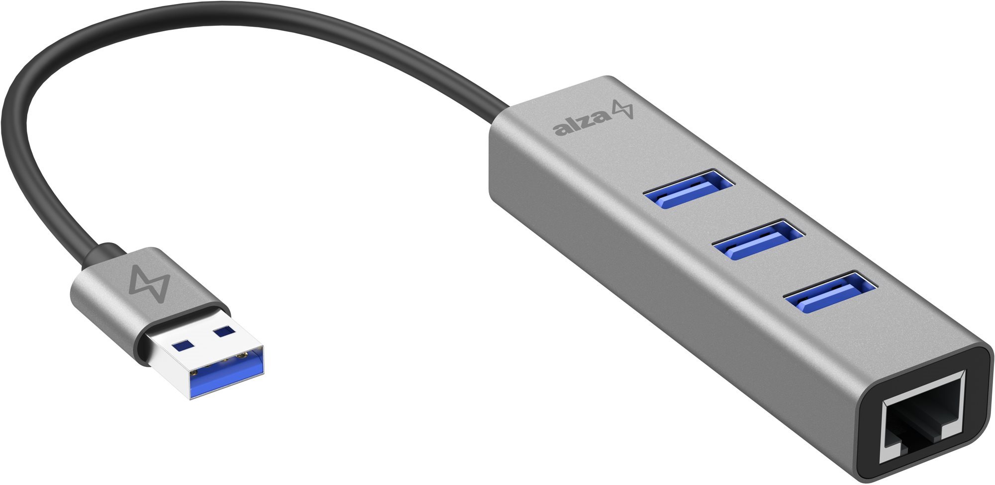 AlzaPower AluCore USB-A (M) - 3× USB-A (F) LAN-nal asztroszürke