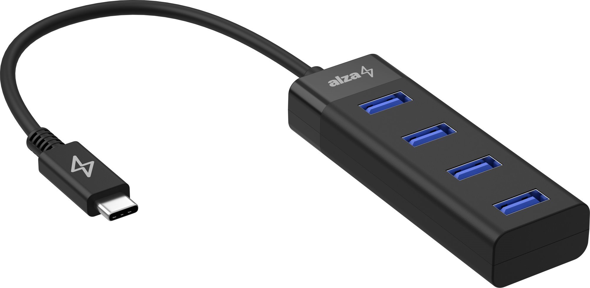 AlzaPower Core USB-C (M) - 4× USB-A (F) fekete