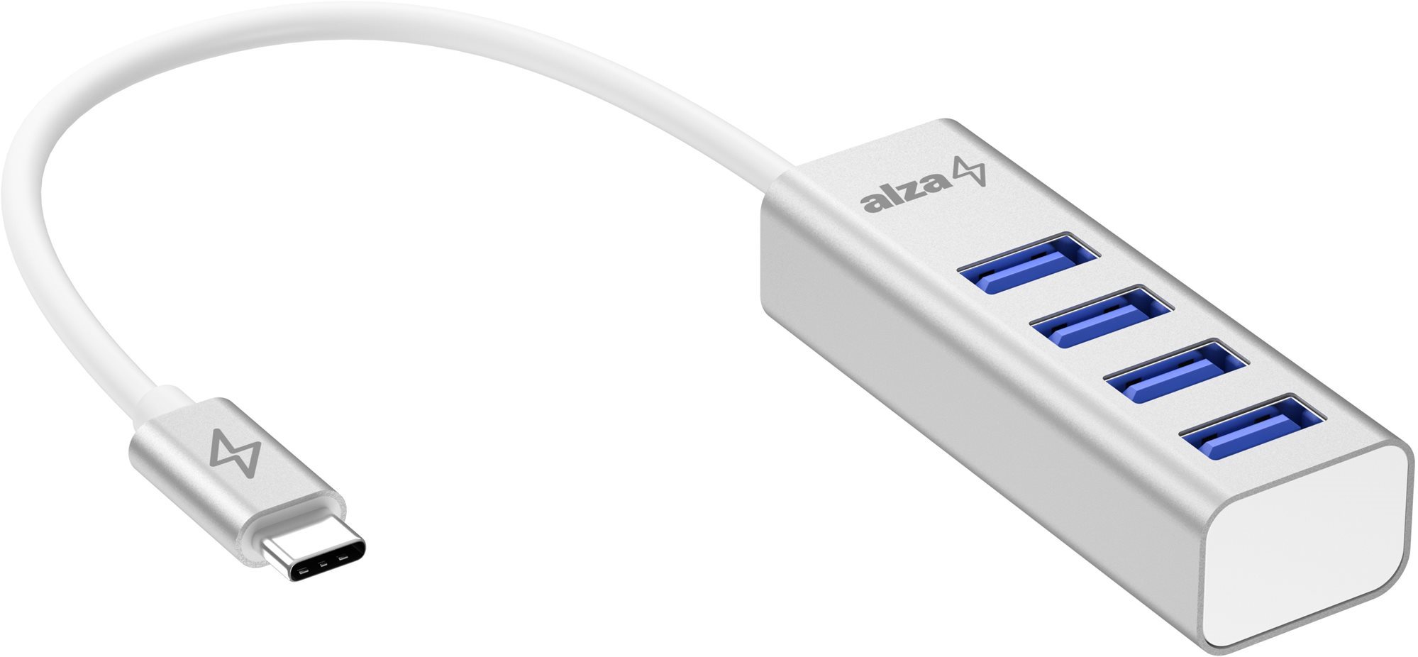 AlzaPower AluCore USB-C (M) - 4× USB-A (F) ezüst