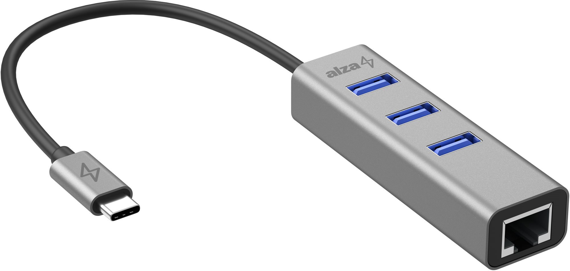 AlzaPower AluCore USB-C (M) - 3× USB-A (F) LAN-nal asztroszürke