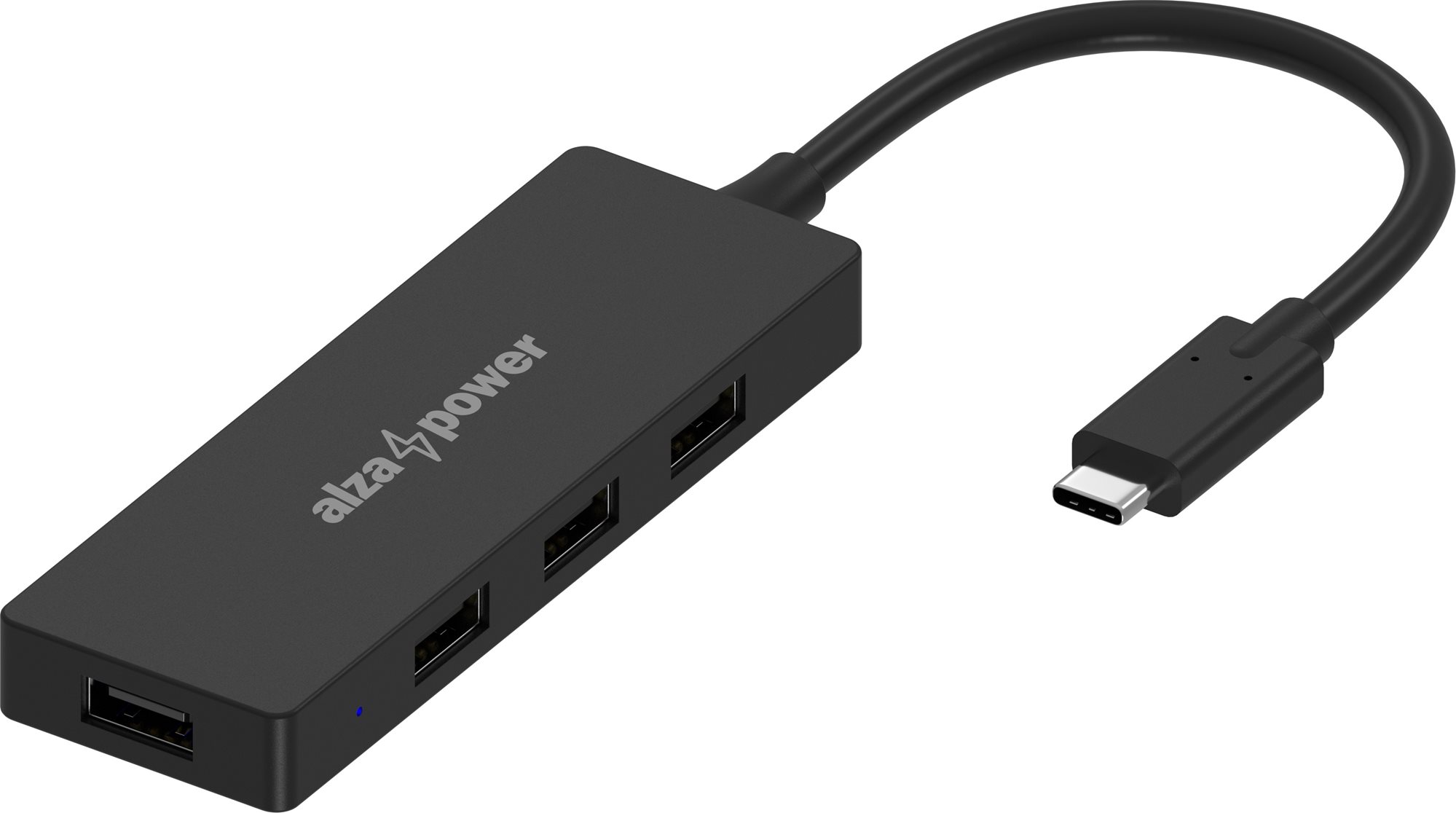 AlzaPower FlatCore USB-C (M) - 4× USB-A 2.0 (F) fekete