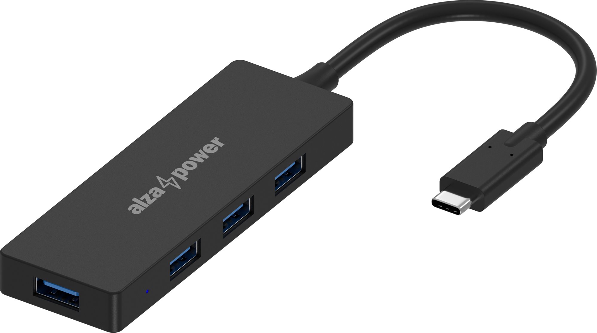 AlzaPower FlatCore USB-C (M) - 4× USB-A 3.0 (F) fekete