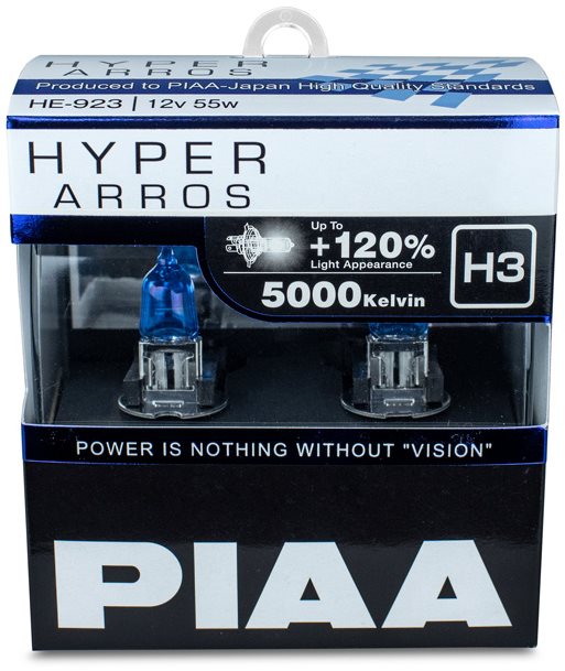 PIAA Hyper Arros 5000K H3 + 120% ragyogó fehér fény, 5000K színhőmérséklet, 2 db