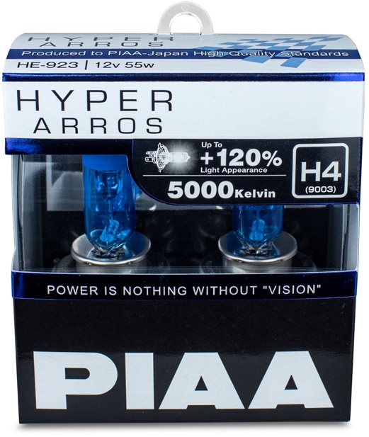 PIAA Hyper Arros 5000K H4 + 120% ragyogó fehér fény, 5000K színhőmérséklet, 2 db