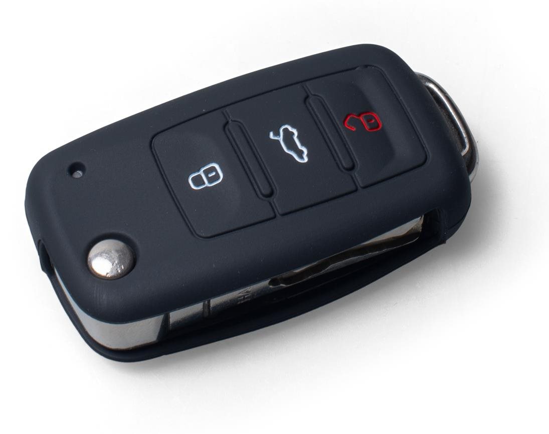 Védő szilikon kulcstartó tok VW/Seat/Skoda kulcshoz, kilökődő kulccsal, fekete színű