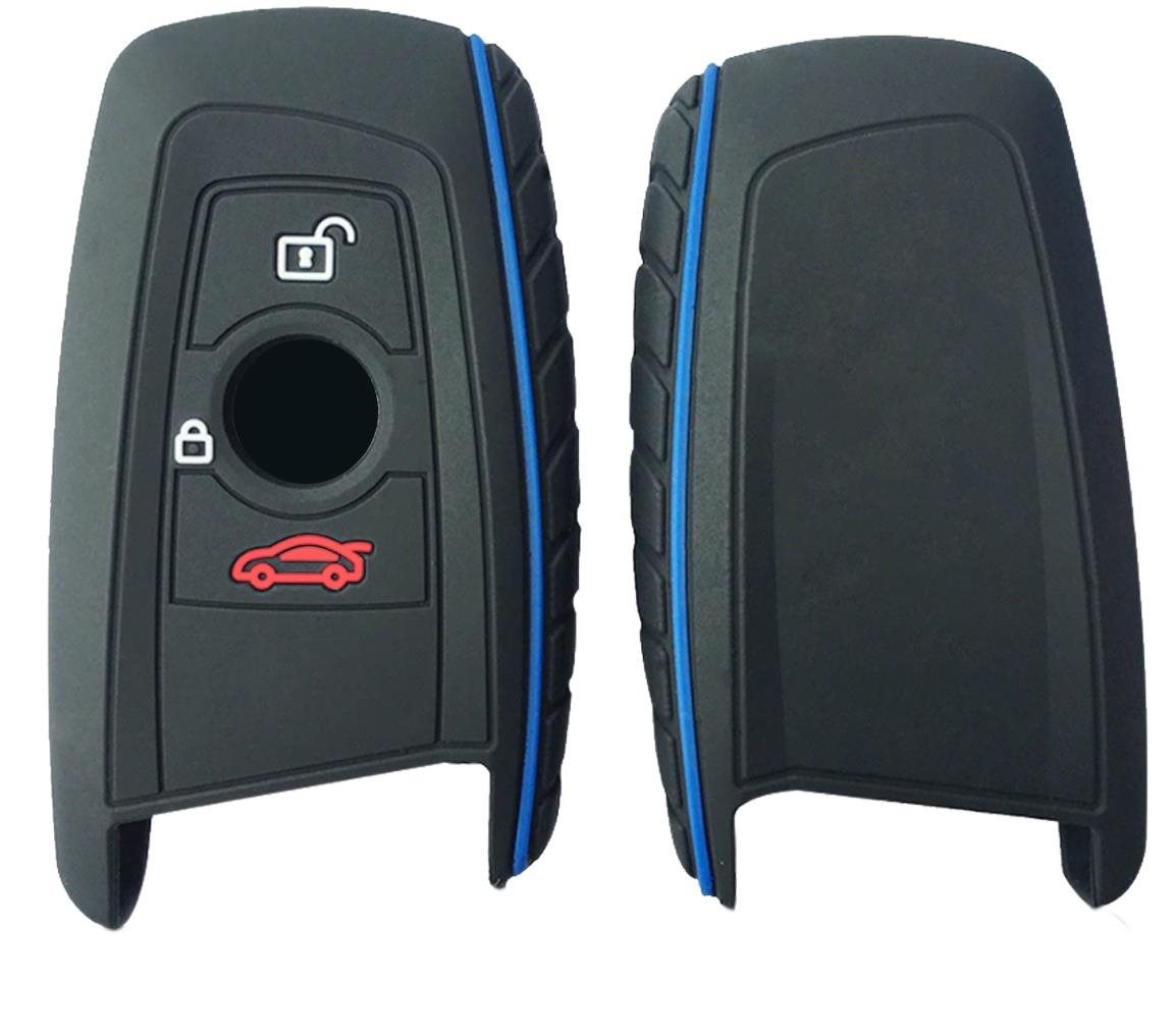 M-Style Fekete szilikon kulcs tok kék csíkkal BMW F10 F20 F30 Z4 X1 X3 X4 M1 M2 M3 1 2 3 5 7