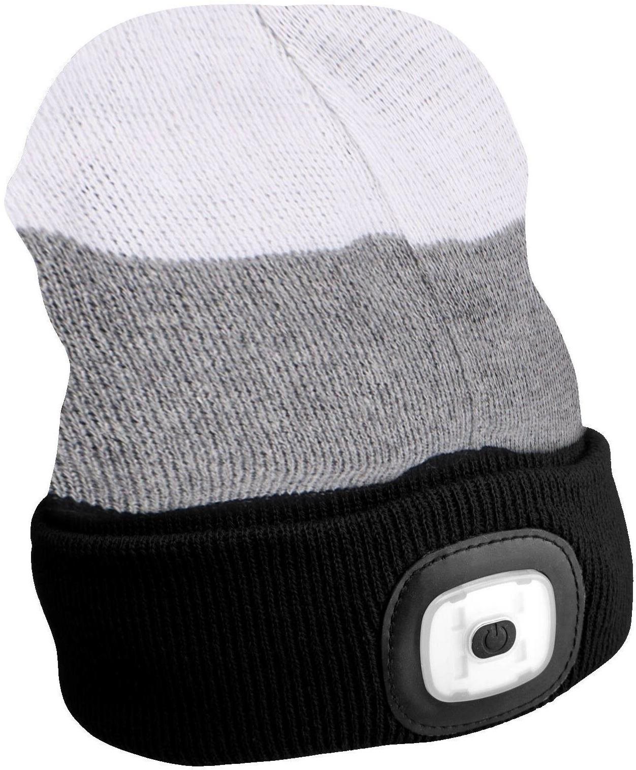 SIXTOL čepice s čelovkou 180lm, nabíjecí, USB, univerzální velikost, bavlna/PE, černá/šedá/bílá